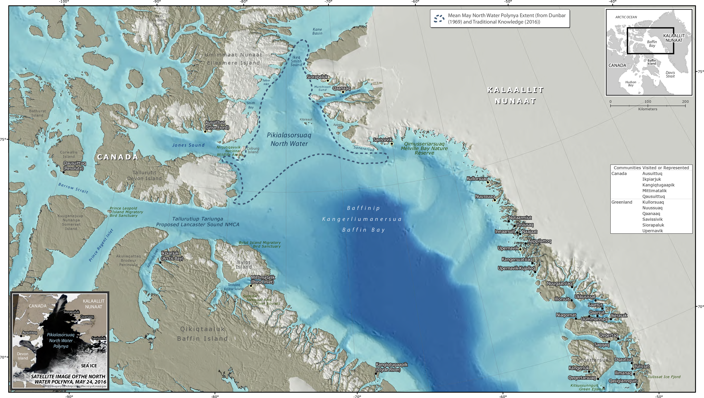 Map of Pikialasorsuaq (The North Water Polynya) including surrounding Inuit communities.